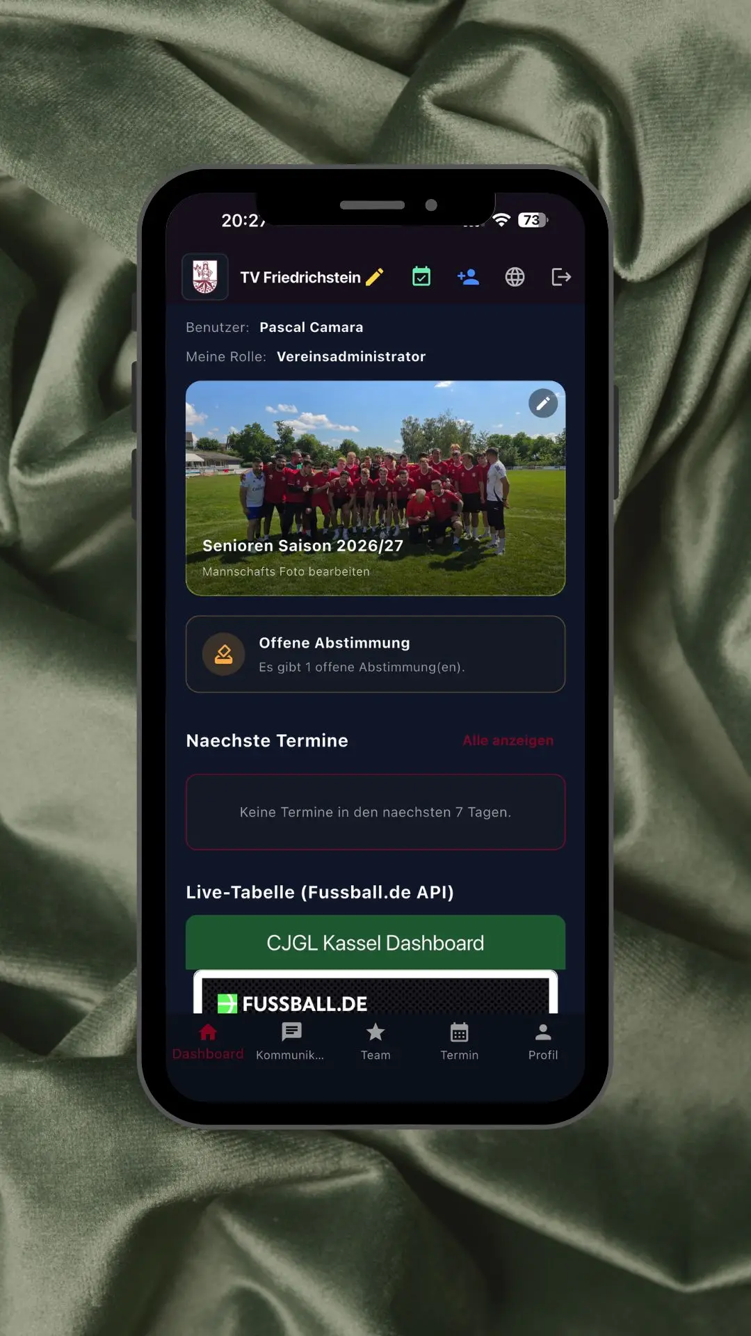 Vereins-App des TV Friedrichstein auf einem Smartphone